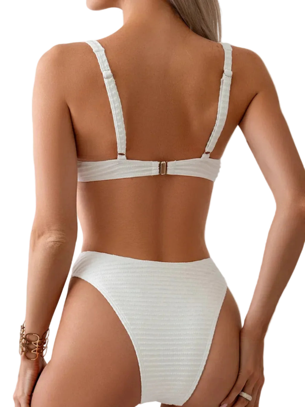 Todelt Bikini Sæt | Ringdetaljer & Højtaljet Underdel | Strand- & Poolbrug Om Sommeren | Vanero