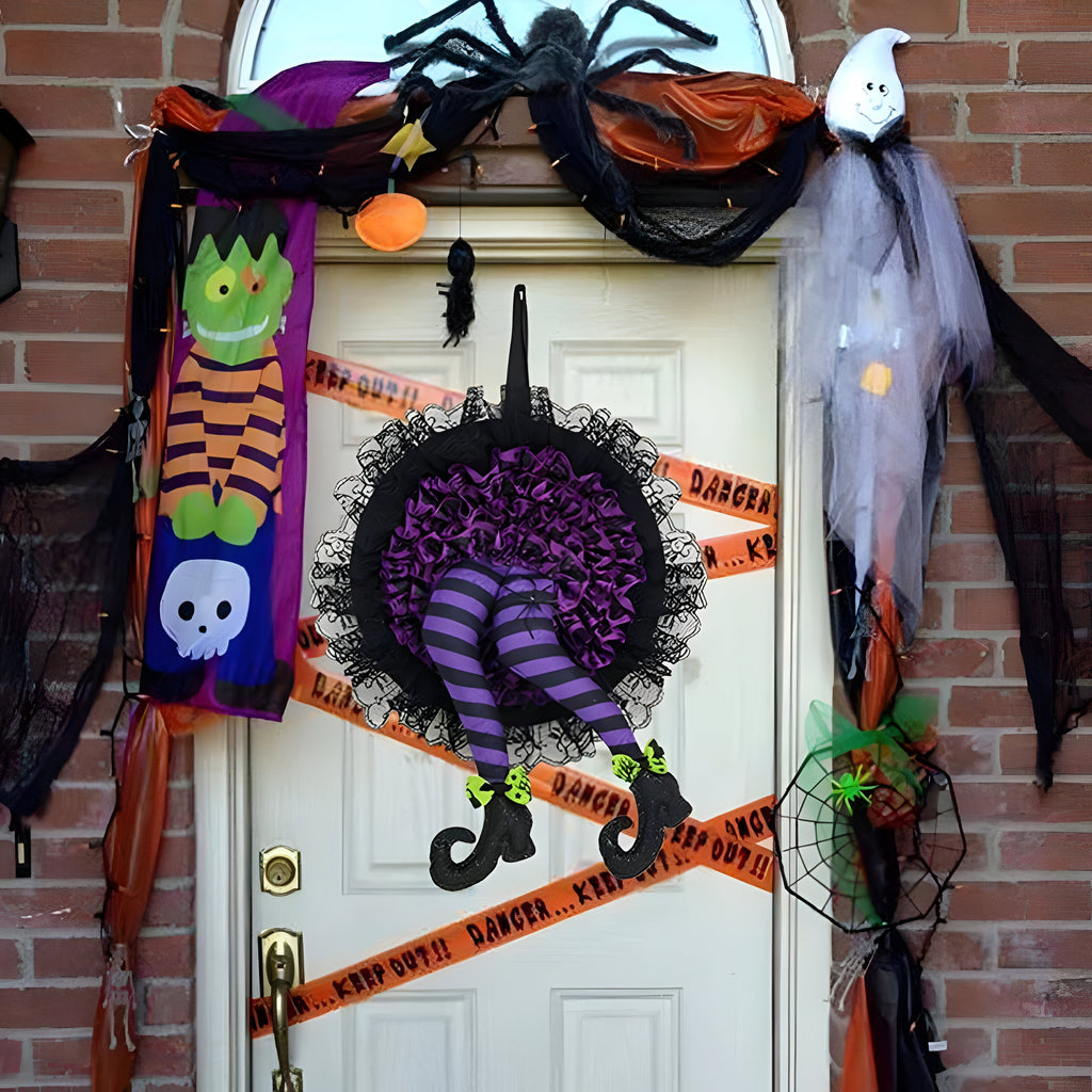 Halloween Heksekrans | Lilla Hængende Ben-Design | Sæsondekoration Til Døre, Indgange, Verandaer & Halloween-Fester | Vanero