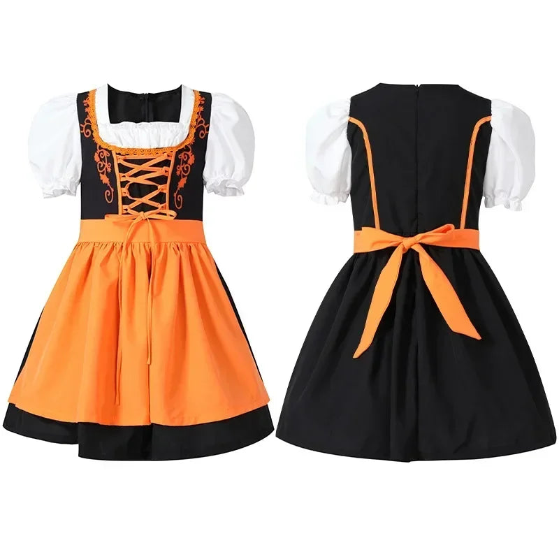 Børne Oktoberfest Dirndl Kjole | Med forklæde og snøring | Vanero