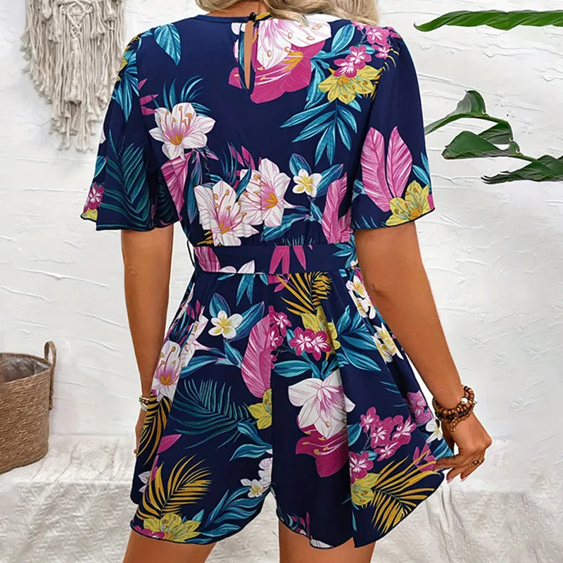 Dame Sommerdragt Let Stofblanding | Afslappet Pasform Ærmeløs Sommerdragt | Blomsterprint Til Sommer & Feriebrug | Vanero