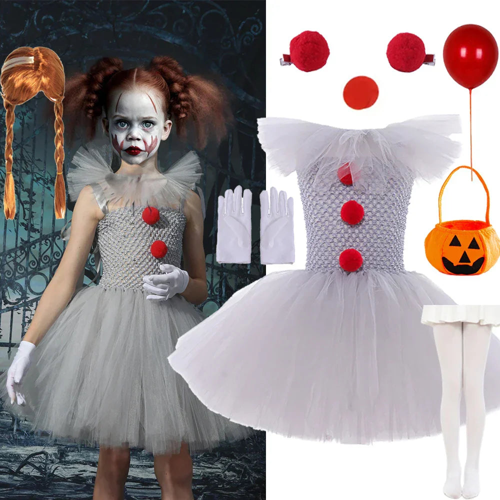 Pige Kostumekjole Polyester & Tylmateriale | Justerbar Strop Tutu Kjole | Klovndesign Til Halloween & Udklædning | Vanero