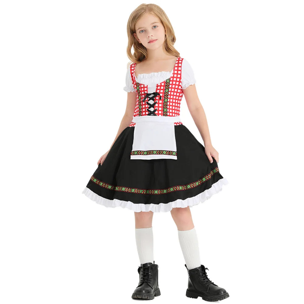 Pige Dirndl Kjole Bomuldsblanding | Traditionel Festkjole Til Børn | Matchende Forklæde Til Oktoberfest & Arrangementer | Vanero