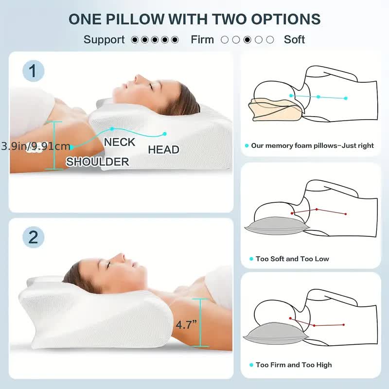 SleepEase Butterfly Memory Skumpude l Ergonomisk Støtte til Side- og Rygsovende l Vanero