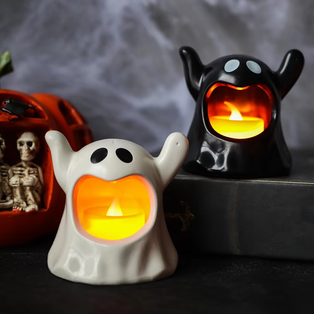 Halloween Spøgelse LED Lampe | Batteridrevet Plastdekoration | Til Indendørs Sæsonudsmykning | Vanero