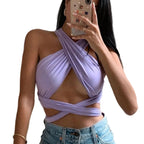 Dame Halter Crop Top | Ærmeløs Top Med Krydsede Stropper Og Stretch | Hverdagsbrug Og Sommer | Vanero