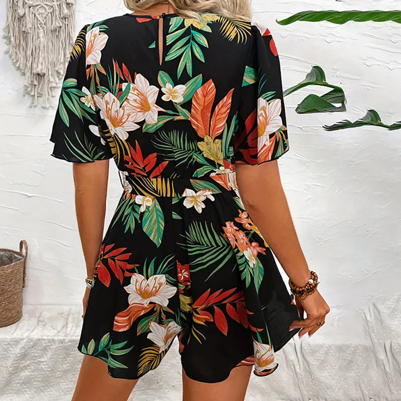 Dame Sommerdragt Let Stofblanding | Afslappet Pasform Ærmeløs Sommerdragt | Blomsterprint Til Sommer & Feriebrug | Vanero