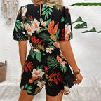 Dame Sommerdragt Let Stofblanding | Afslappet Pasform Ærmeløs Sommerdragt | Blomsterprint Til Sommer & Feriebrug | Vanero