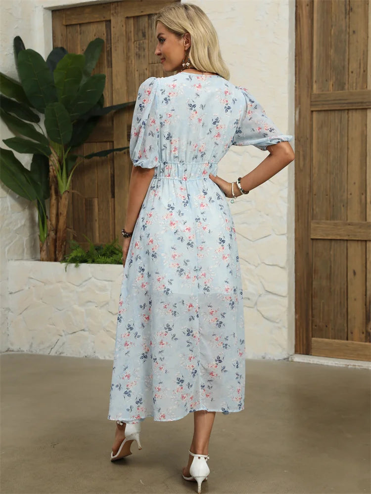 Chloe Chiffon Blomstret Kjole l Elegance til Hverdag l Vanero