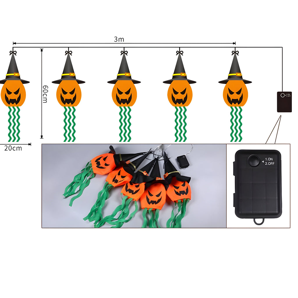 LED Græskar Lyskæde | Batteridrevet Dekorationsbelysning | Hængende Halloween-Lys Til Indendørs & Udendørs Dekoration | Vanero