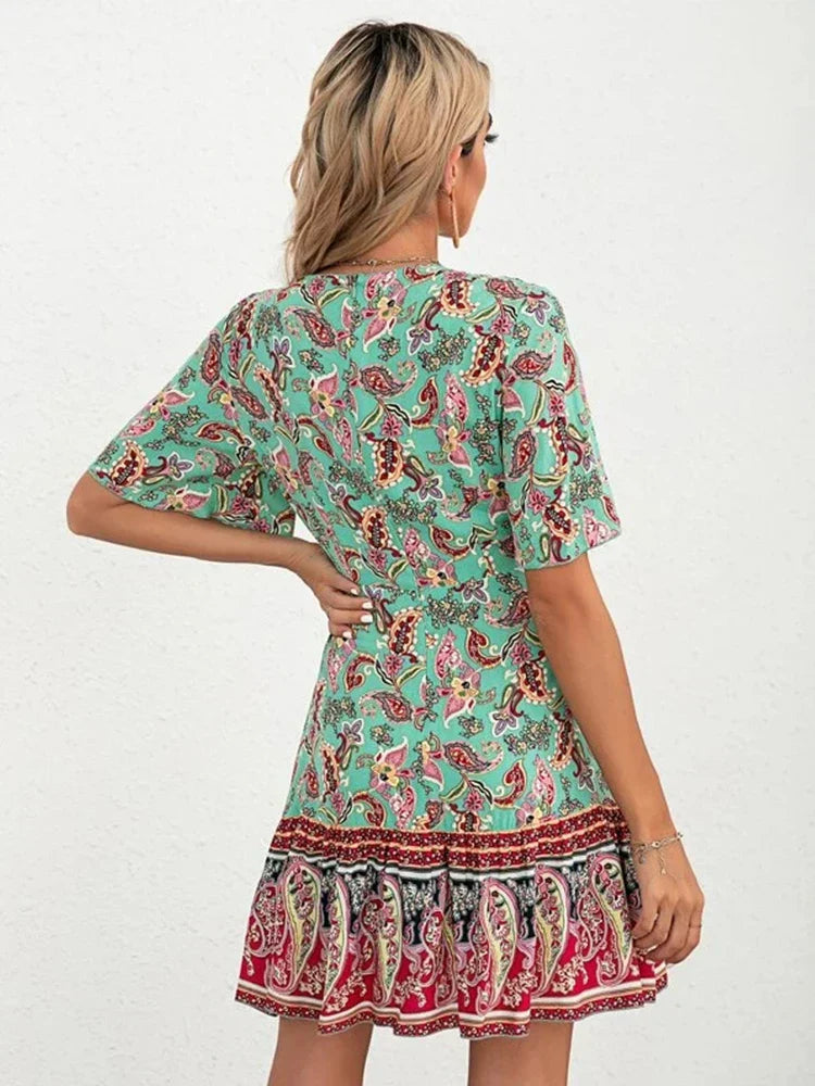 Kjole Let Tekstilmateriale | Regular Fit Kjole Med Bindebånd | Paisley Print Til Hverdagsbrug & Arrangementer | Vanero