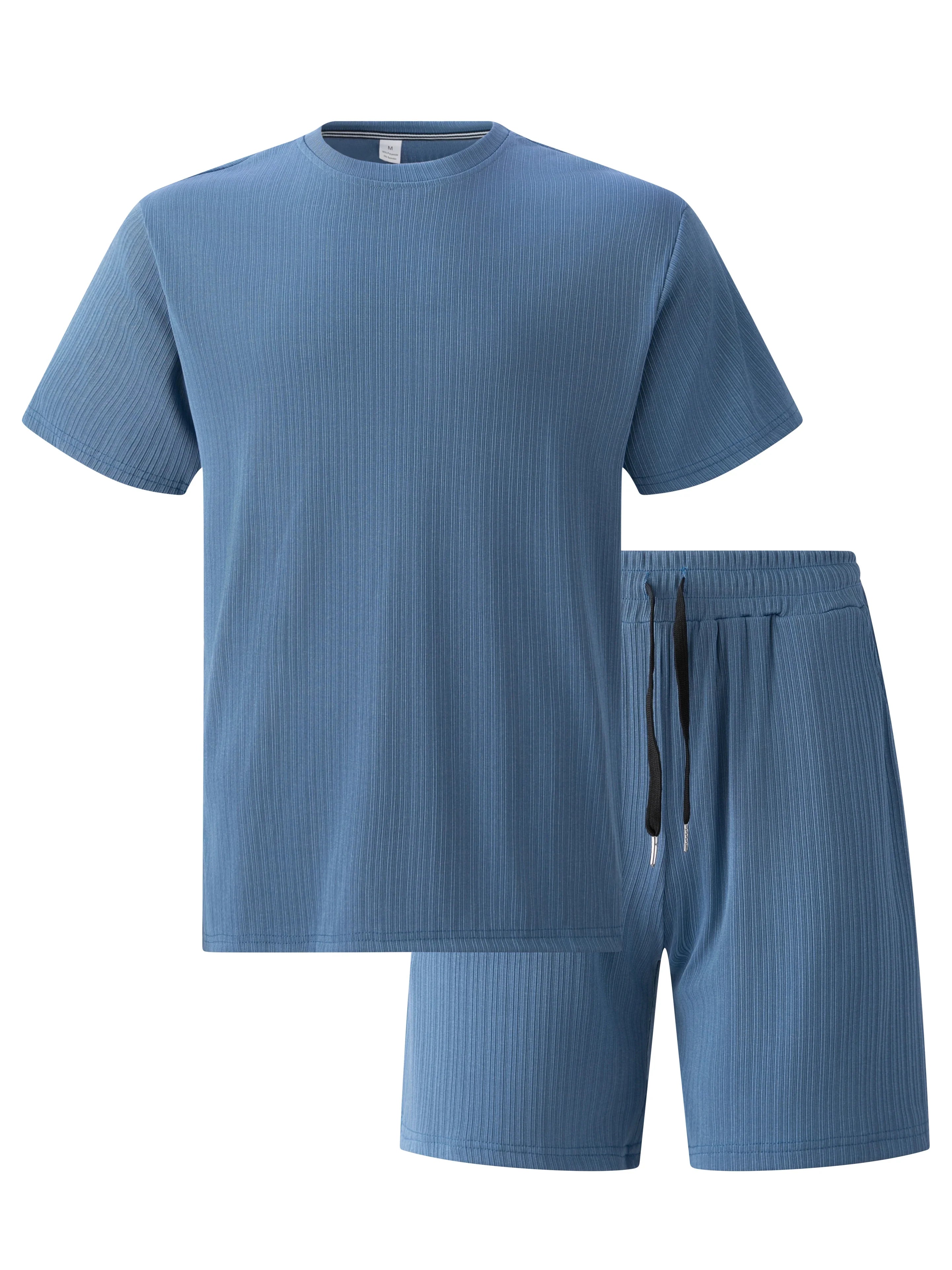 Herresæt Bomuld Polyester Blanding | Relaxed Fit Lounge Sæt | Kortærmet Overdel & Shorts til Hverdagsbrug & Fritidsaktiviteter | Vanero