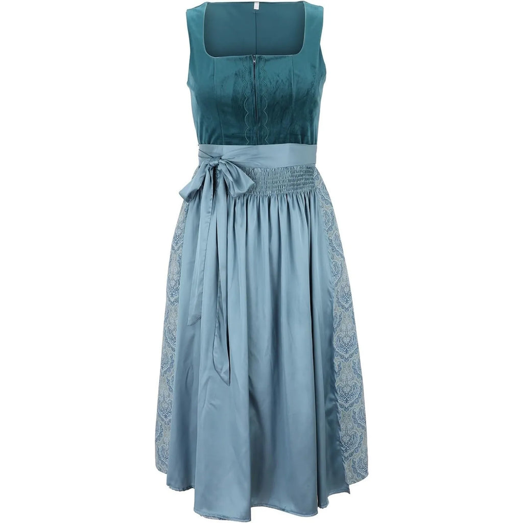 Dame Dirndl Kjole Bomuldsblanding | Almindelig Pasform Traditionel Kjole | Folkemønster Med Forklæde Til Festivaler & Arrangementer | Vanero