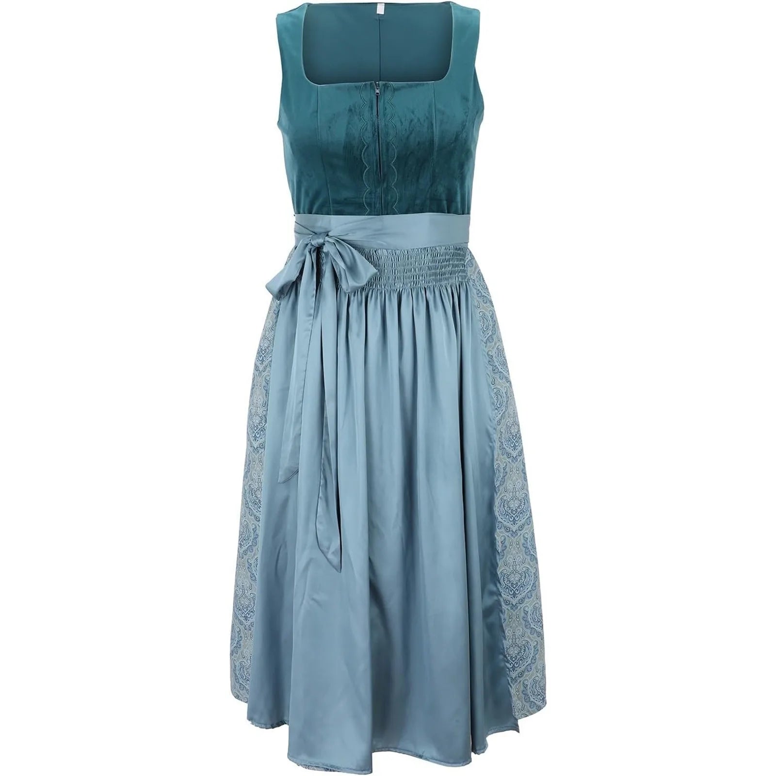 Dame Dirndl Kjole Bomuldsblanding | Almindelig Pasform Traditionel Kjole | Folkemønster Med Forklæde Til Festivaler & Arrangementer | Vanero