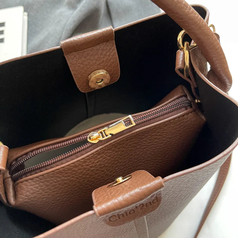 Dame Bucket Bag Tekstureret PU | Justerbar Skulderrem Taske | Tørklædedetalje Til Hverdagsbrug & Fritid | Vanero