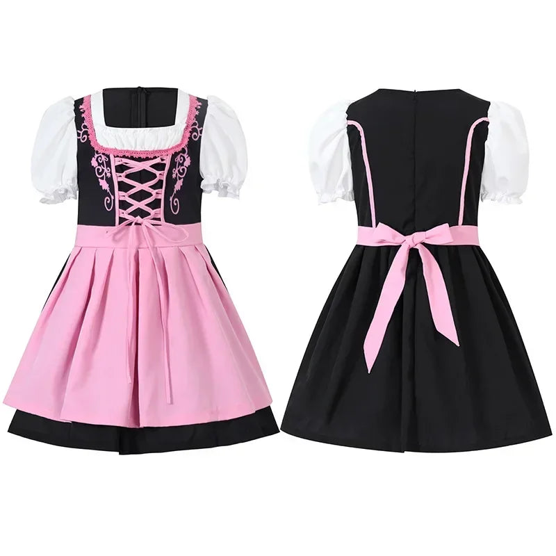 Børne Oktoberfest Dirndl Kjole | Med forklæde og snøring | Vanero