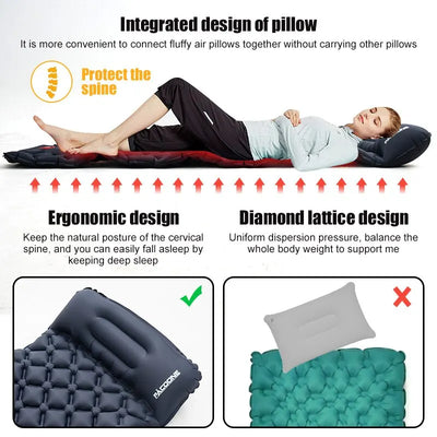 Quick Mattress | Udendørs camping oppustelig madras med pude - indbygget oppustelig pumpe l Vanero