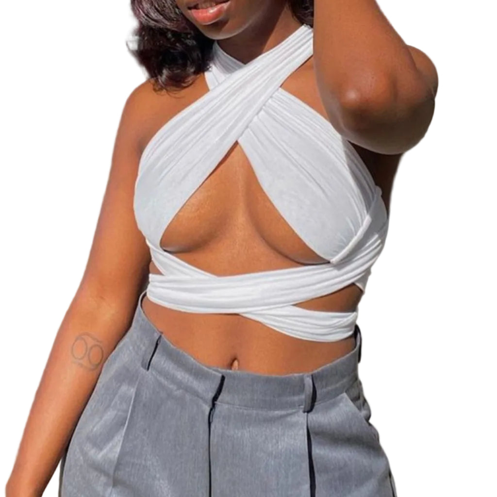Dame Halter Crop Top | Ærmeløs Top Med Krydsede Stropper Og Stretch | Hverdagsbrug Og Sommer | Vanero