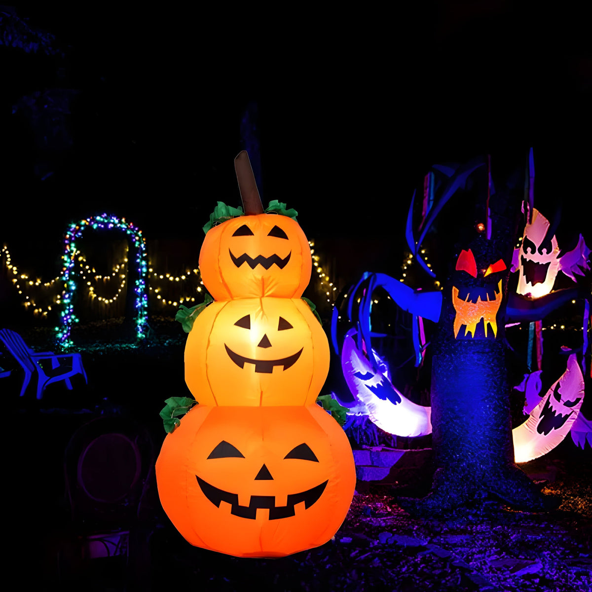 Oppustelig Græskardekoration | Indbyggede LED-Lys & Elektrisk Oppustning | Stor Halloween-Pynt Til Have & Udendørs Brug | Vanero