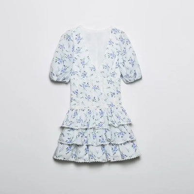 Ravikna | Minidress med blomsterprint og flæser l Vanero