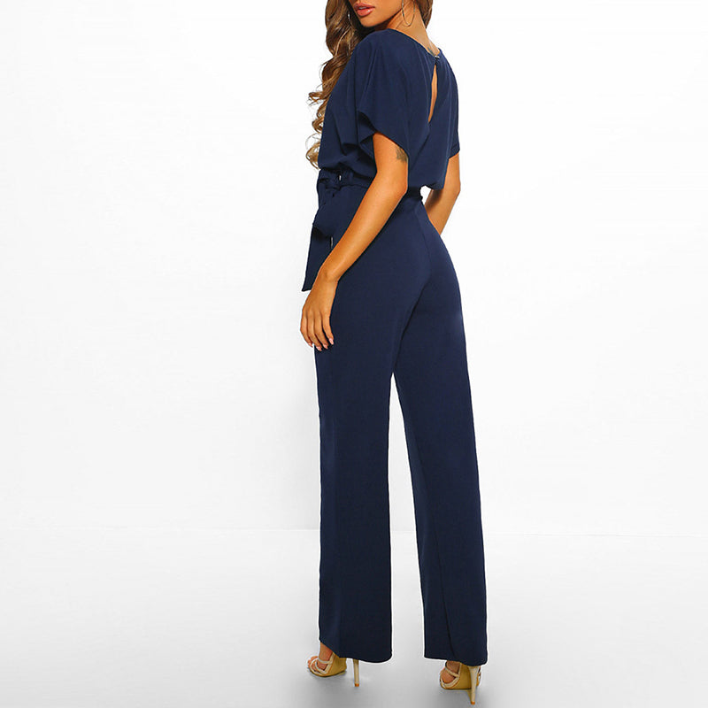 Dame Jumpsuit Tekstilblanding | Regular Fit Jumpsuit med Bælte | Heldækkende Design til Hverdagsbrug & Sociale Anledninger | Vanero