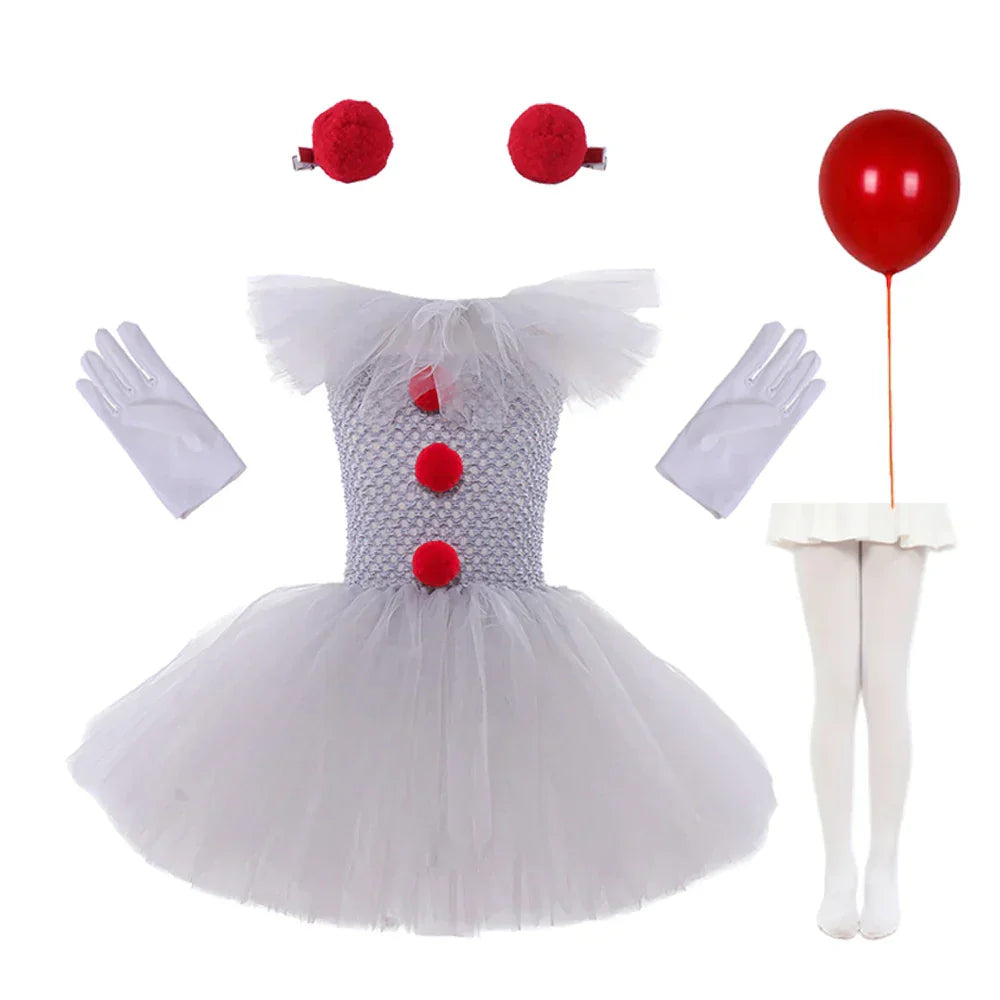 Pige Kostumekjole Polyester & Tylmateriale | Justerbar Strop Tutu Kjole | Klovndesign Til Halloween & Udklædning | Vanero