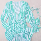 Dame Bikinisæt Polyester | Tredelt Badetøjssæt | Cover-Up Kjole med Zebra-Inspireret Mønster til Strand- og Poolbrug | Vanero