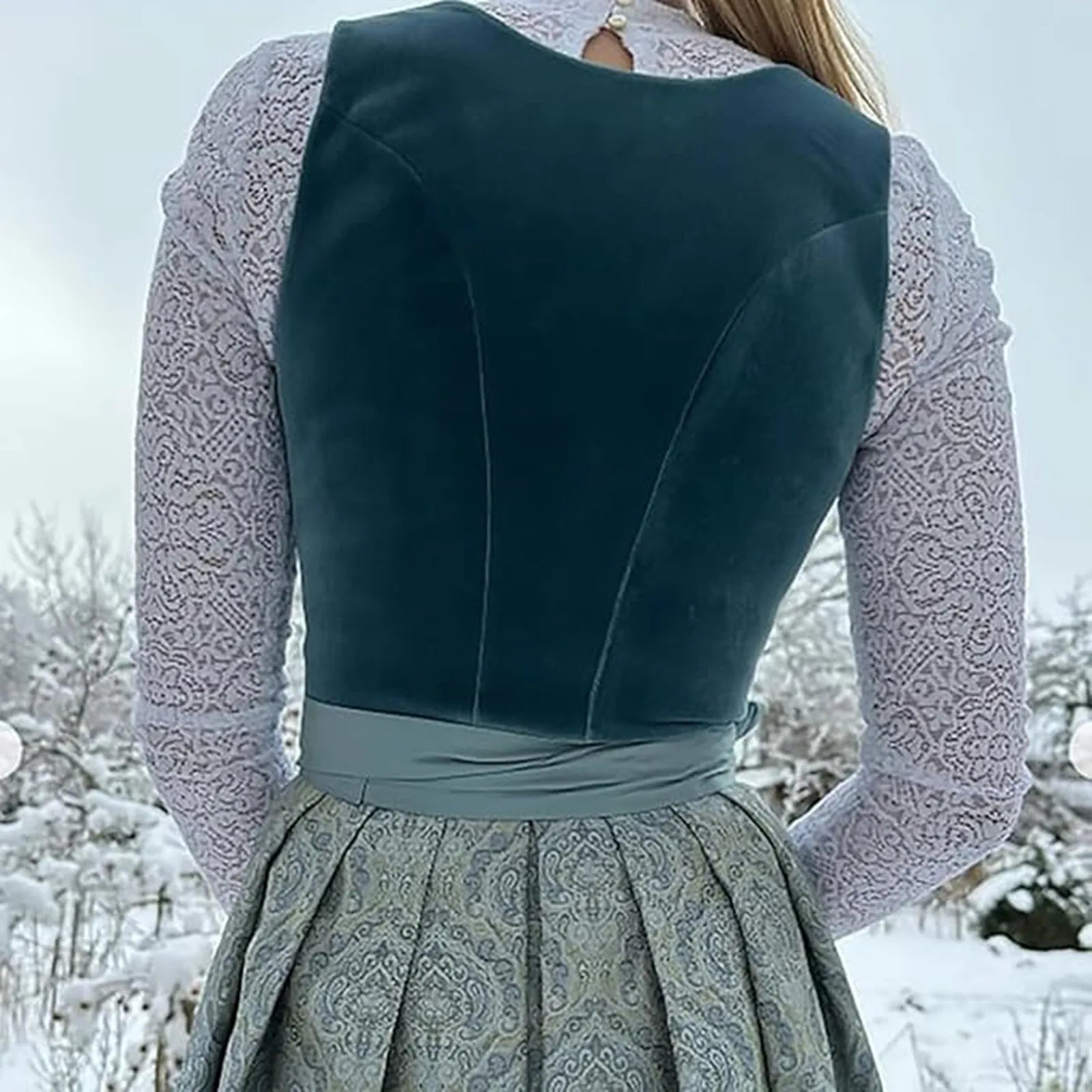 Dame Dirndl Kjole Bomuldsblanding | Almindelig Pasform Traditionel Kjole | Folkemønster Med Forklæde Til Festivaler & Arrangementer | Vanero