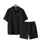 Herresæt Bomuld Polyester Blanding | Relaxed Fit Skjorte & Shorts Sæt | Knaplukning Skjorte til Sommerbrug & Fritidsaktiviteter | Vanero