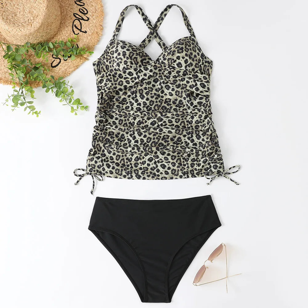 Maud Stribet Tankini-Sæt Polyester Spandex | Regular Fit Badetøj | Tankini Top og Shorts til Strand og Poolbrug | Vanero