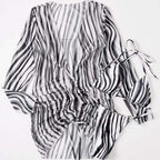 Dame Bikinisæt Polyester | Tredelt Badetøjssæt | Cover-Up Kjole med Zebra-Inspireret Mønster til Strand- og Poolbrug | Vanero