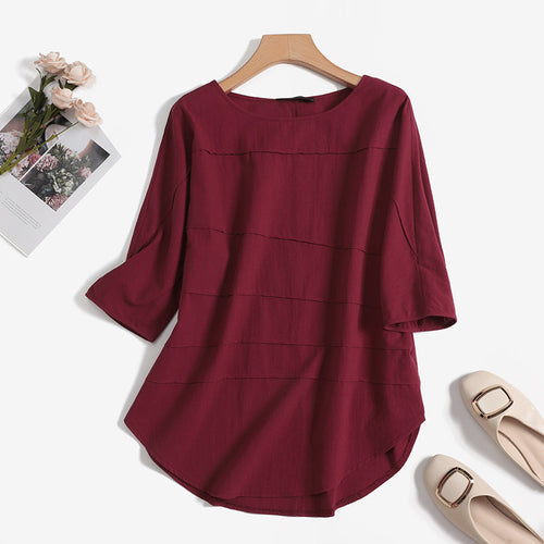 Dame Bluse 100% Bomuld | Løs Pasform Broderet Bluse | Knaplukning Foran Til Forår & Hverdagsbrug | Vanero