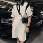 Herresæt Bomuld Polyester Blanding | Relaxed Fit To-Delt Sæt | Kontrastdetaljer med Shorts til Hverdagsbrug & Fritidsaktiviteter | Vanero