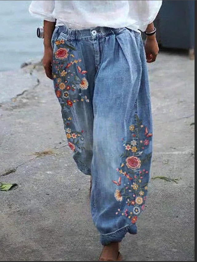Dame Denim Cargo Bukser Bred, Løs Højtaljejeans | Trendy & Komfortabel | Vanero