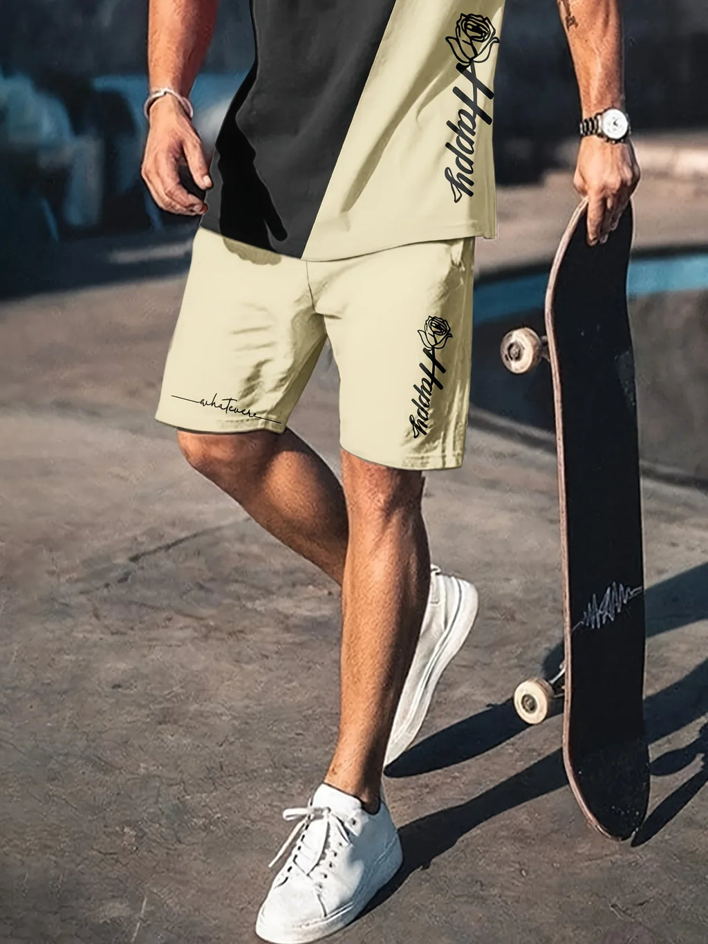 Herresæt Bomuld Polyester Blanding | Relaxed Fit T-Shirt & Shorts Sæt | Kontrastdesign til Hverdagsbrug & Fritidsaktiviteter | Vanero