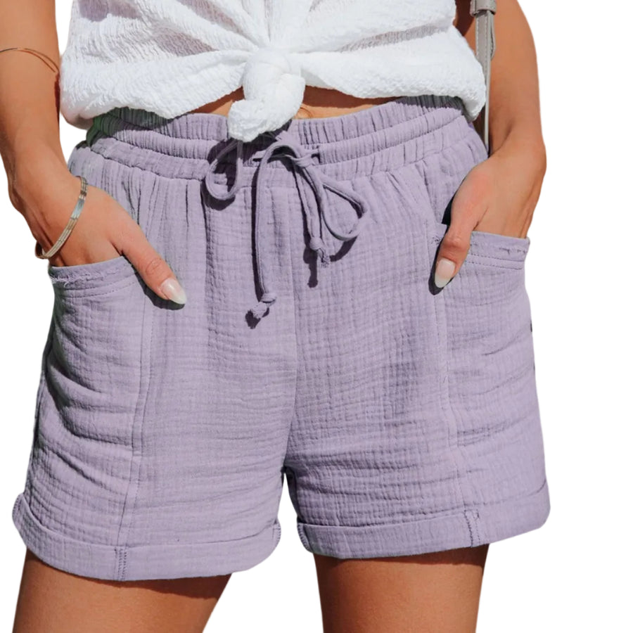 Dame Shorts Bomuld | Løs Pasform Shorts | Elastisk Talje og Lommer til Hverdags- og Fritidsbrug | Vanero
