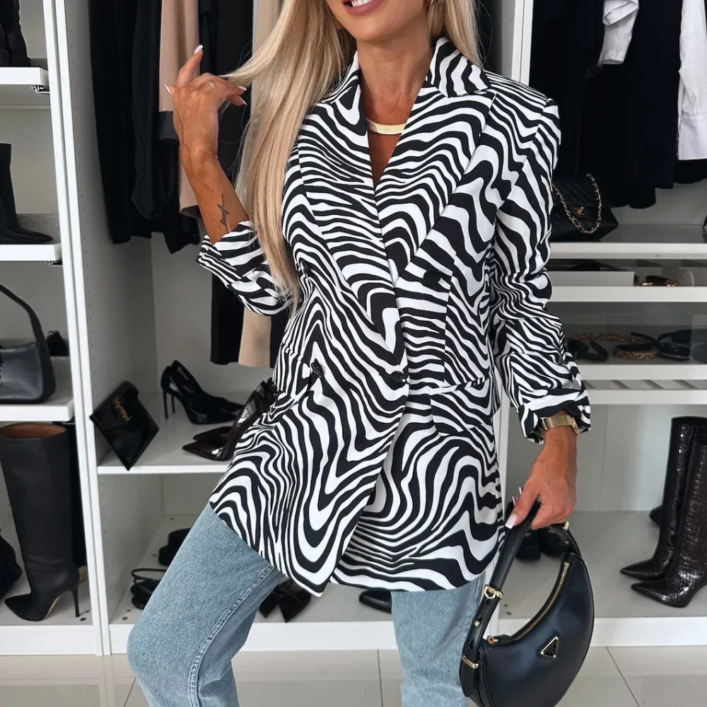 BERYL | Luksuriøs Dameblazer Sort Hvid | Vanero