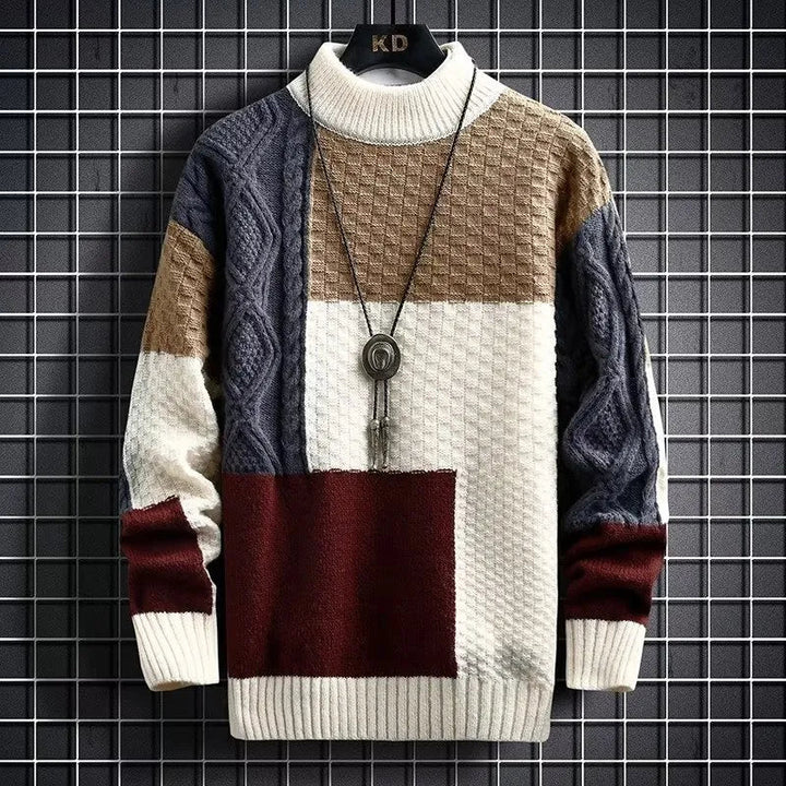 Adrian | Farveblokket Kabelstrikket Turtleneck l Vanero