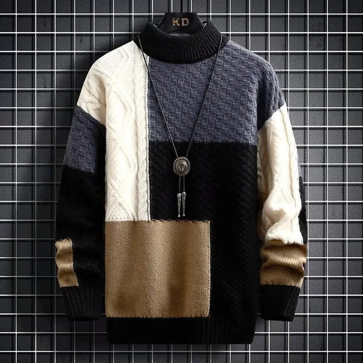 Adrian | Farveblokket Kabelstrikket Turtleneck l Vanero