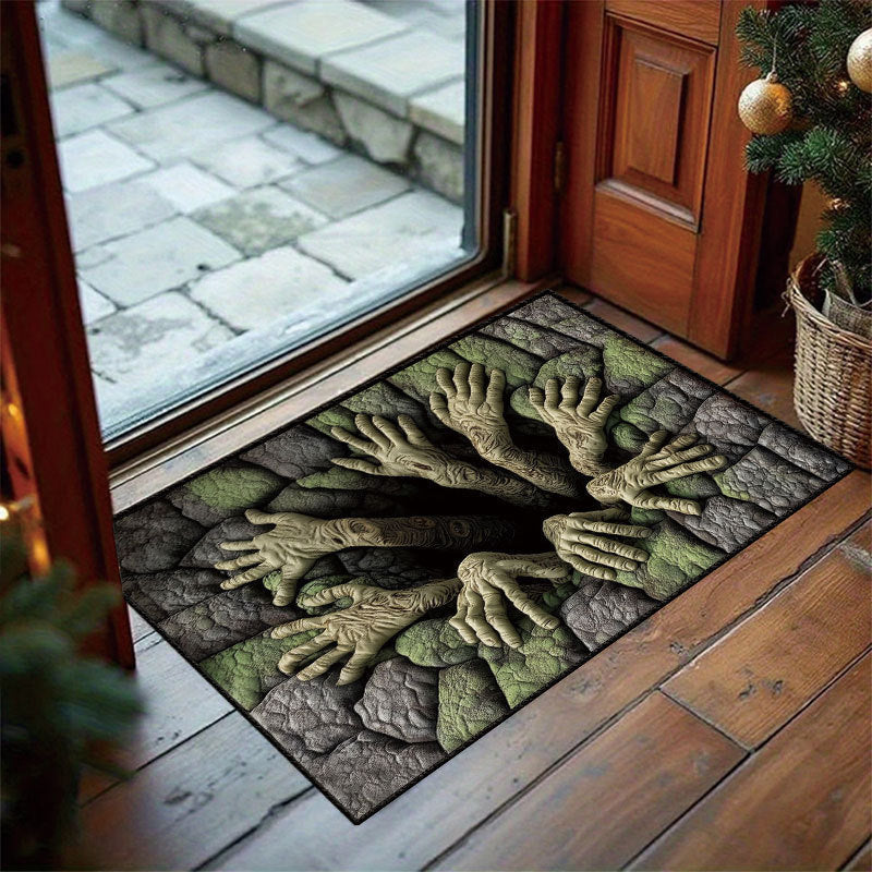 Halloween Dørmåtte | Polyesterfiber Med 3D-Optisk Illusion | Rektangulær 40 × 60 cm Gulvmåtte Til Indendørs Indgange | Vanero