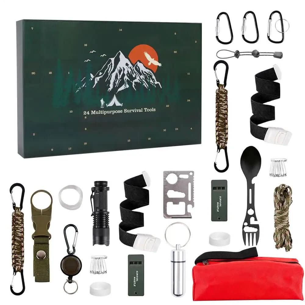 Adventuregear Adventskalender 2025 - 24 Udendørs-Værktøjer | Praktisk Gave Til Eventyrere & Naturvenner | Vaner
