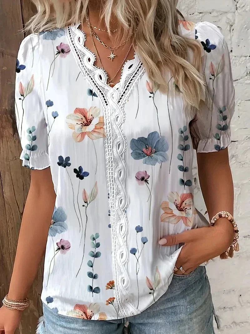 Blomster Blonde l  V-Hals Bluse | Vanero