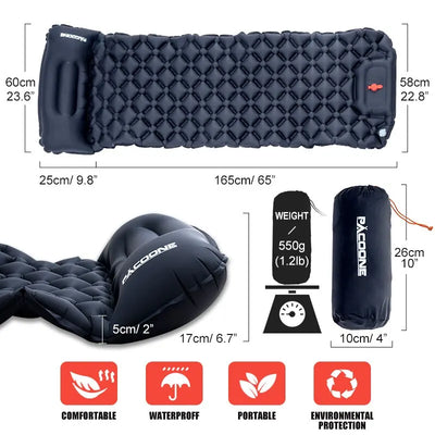 Quick Mattress | Udendørs camping oppustelig madras med pude - indbygget oppustelig pumpe l Vanero