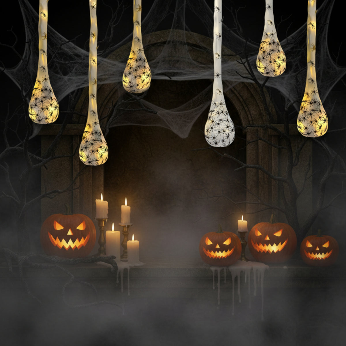 Hængende Spindelvævsæg Dekoration | Integreret Lilla Lys | Ophængt Halloween-Pynt Til Spøgelseshuse & Temafester | Vanero
