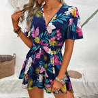Dame Sommerdragt Let Stofblanding | Afslappet Pasform Ærmeløs Sommerdragt | Blomsterprint Til Sommer & Feriebrug | Vanero