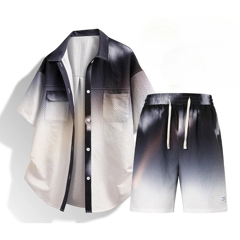 Herresæt Bomuld Polyester Blanding | Relaxed Fit To-Delt Sæt | Fade Design med Shorts til Hverdagsbrug & Fritidsaktiviteter | Vanero