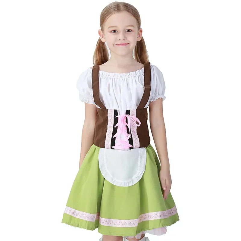 Pige Dirndl Kjole Bomuldsblanding | Traditionel Festkjole Til Børn | Matchende Forklæde Til Oktoberfest & Arrangementer | Vanero