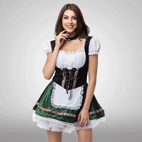 Dame Dirndl Kjole Bomuldsblanding | Mini-Længde Oktoberfest Design | Snøreliv Til Festivaler & Arrangementer | Vanero