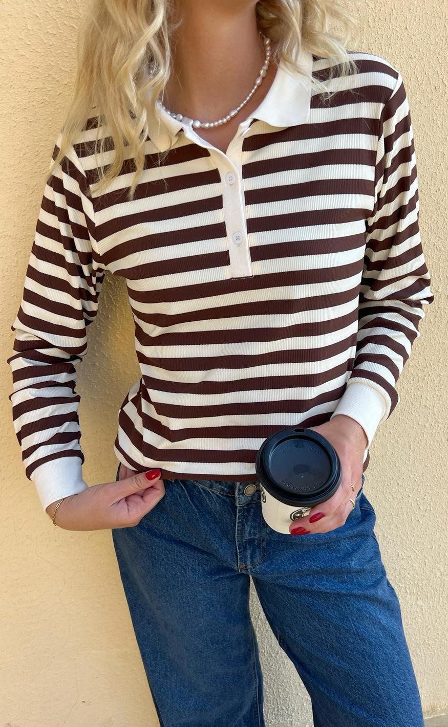 Copenhagen Polo / Bluse - Pamela | Brown Striped | Vanero