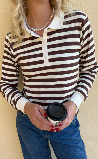 Copenhagen Polo / Bluse - Pamela | Brown Striped | Vanero