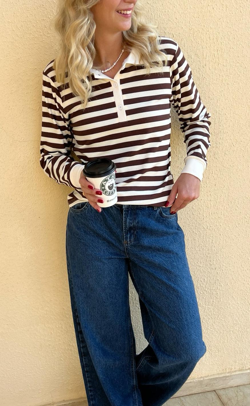 Copenhagen Polo / Bluse - Pamela | Brown Striped | Vanero